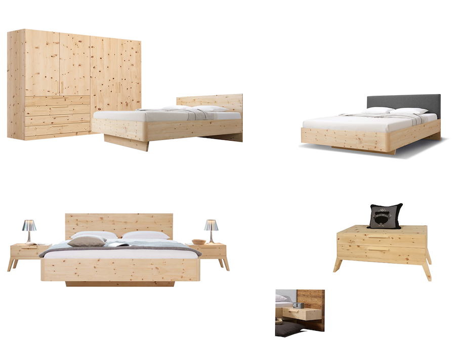 Gstaad (Arve & Varianten) Bett - metallfrei - Nachttisch - Schrank - Kommode 